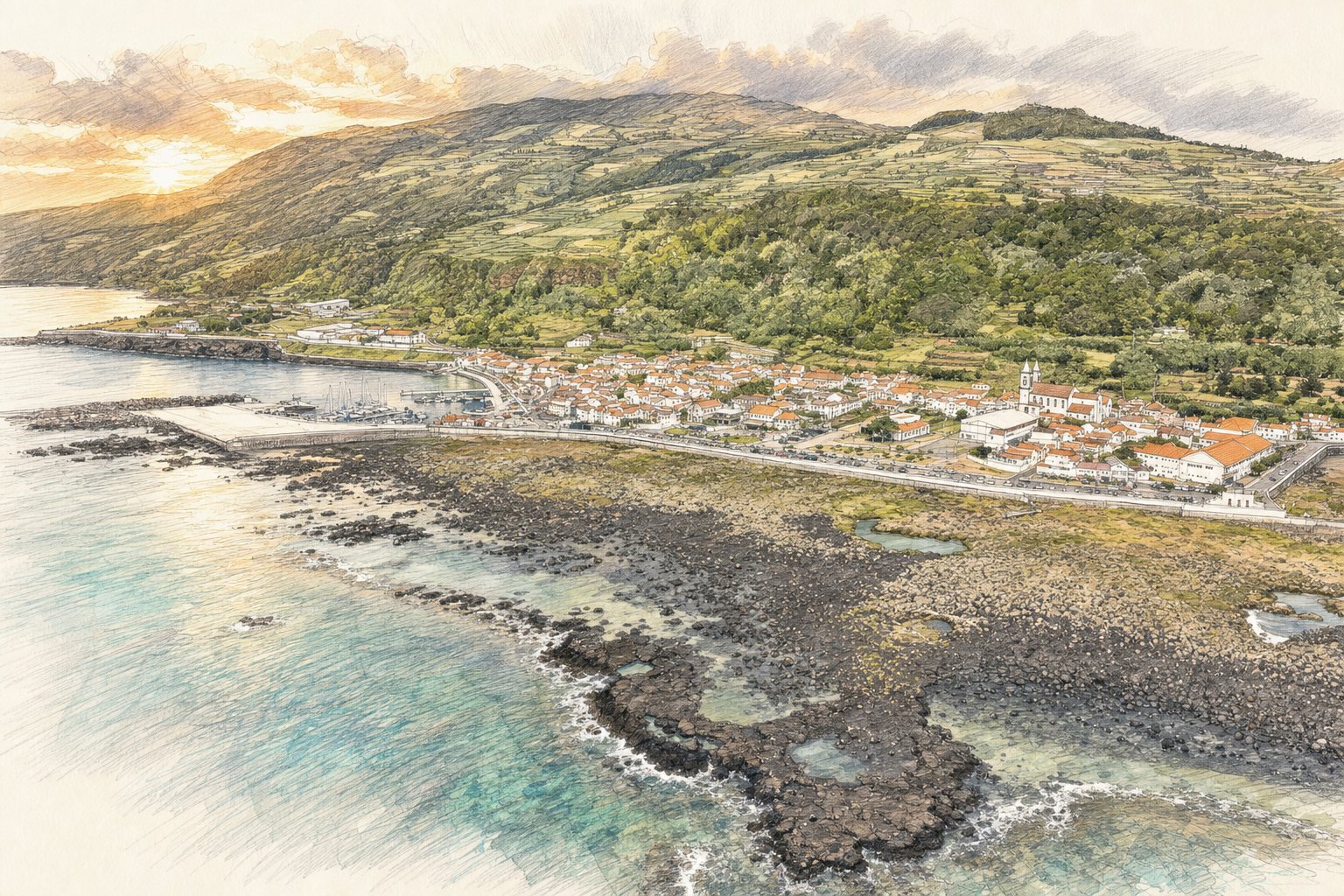 Waterfront and historic buildings at Lajes do Pico on the island’s south coast