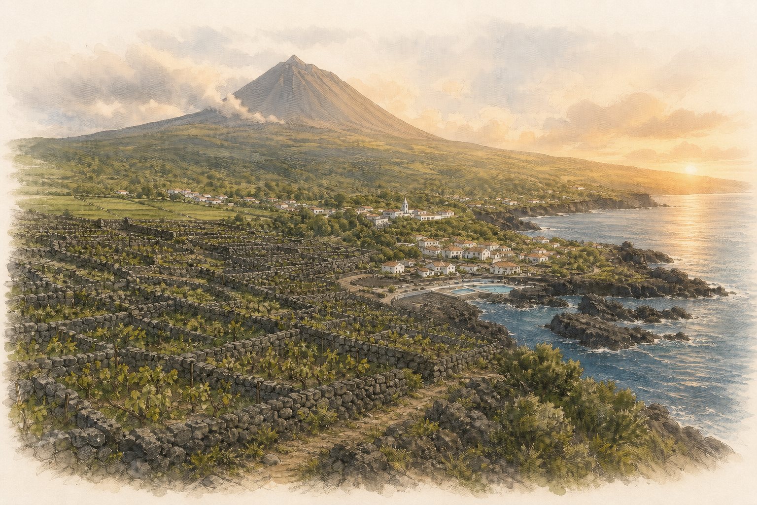 Vulkanisch kustlandschap van Pico op de Azoren
