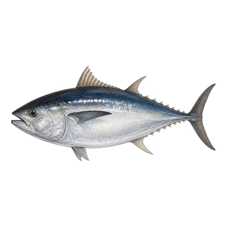 Illustration of a single Atlantic bluefin tuna (Thunnus thynnus) for the Azores species directory