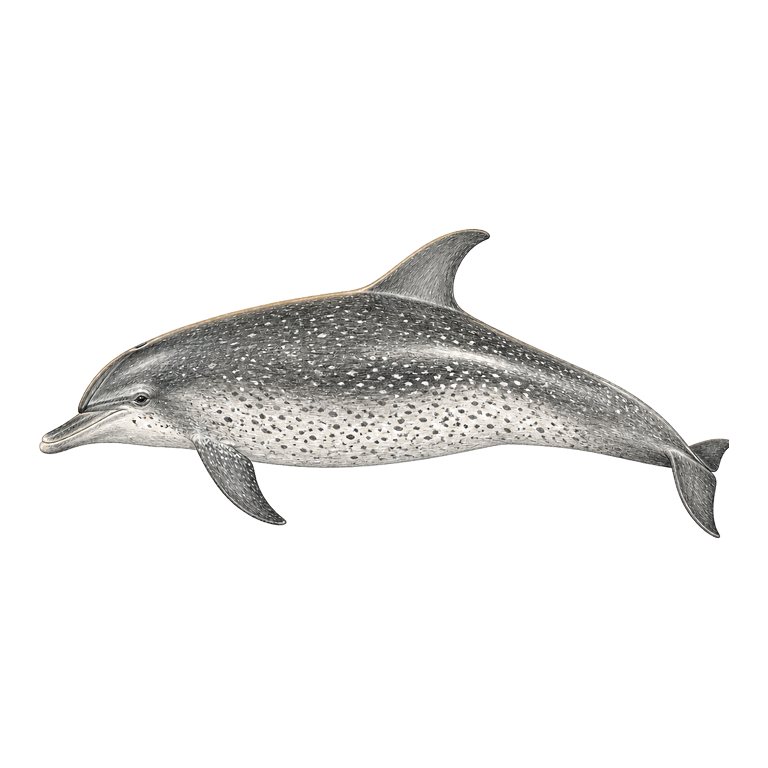 Illustratie van één Atlantic spotted dolphin (Stenella frontalis) voor de soortengids van de Azoren