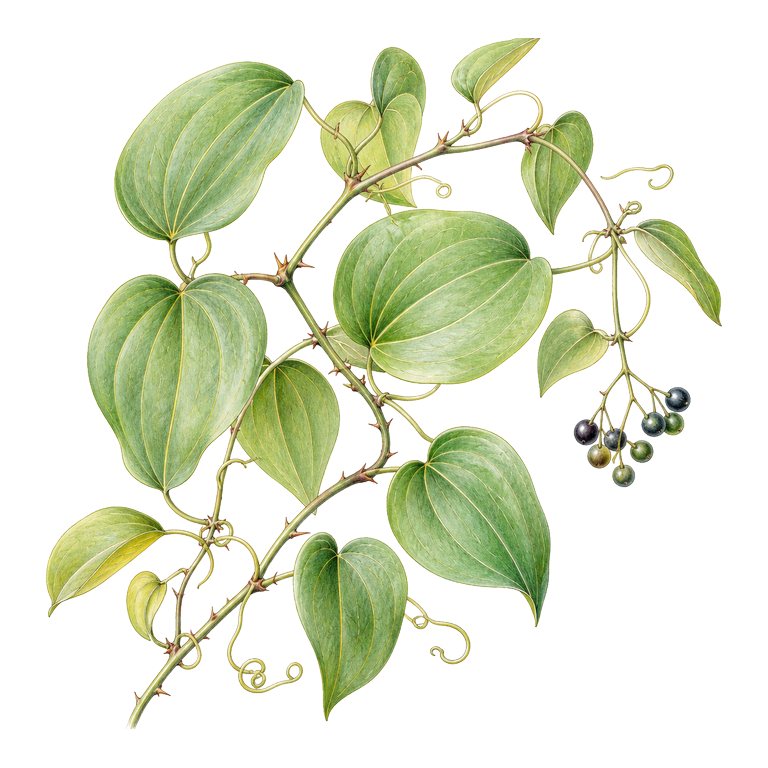 Illustration of a single Azorean greenbrier (Smilax azorica) for the Azores species directory