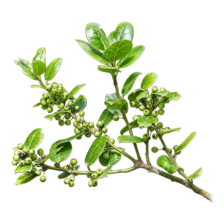 Illustration of a single Azorean holly (Ilex perado subsp. azorica) for the Azores species directory