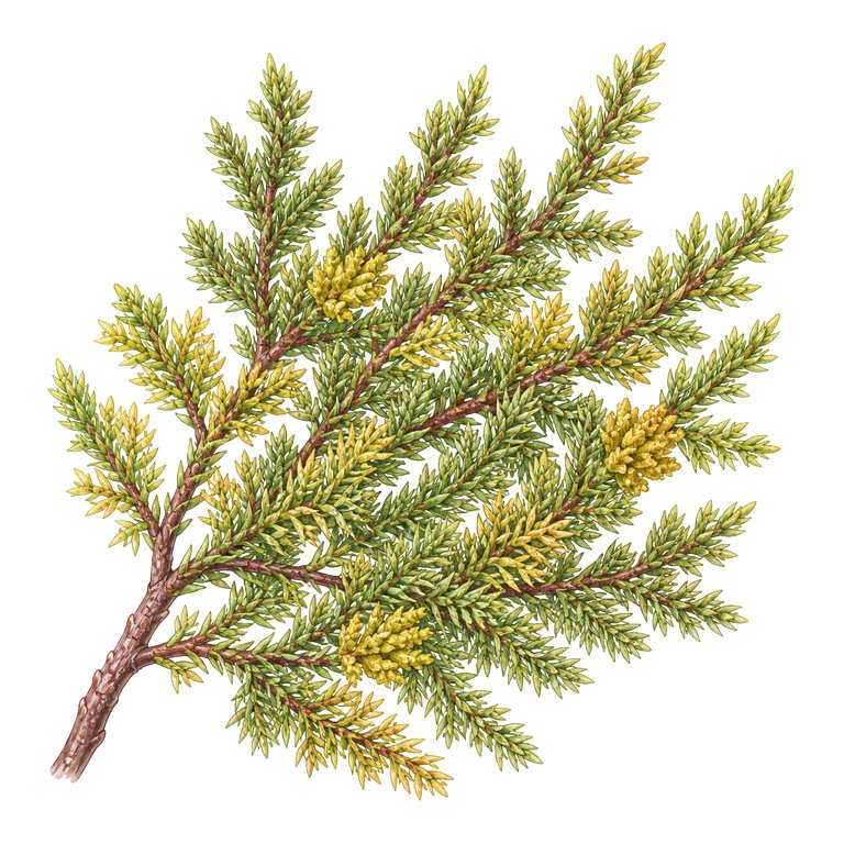 Illustration of a single Azorean juniper (Juniperus brevifolia) for the Azores species directory