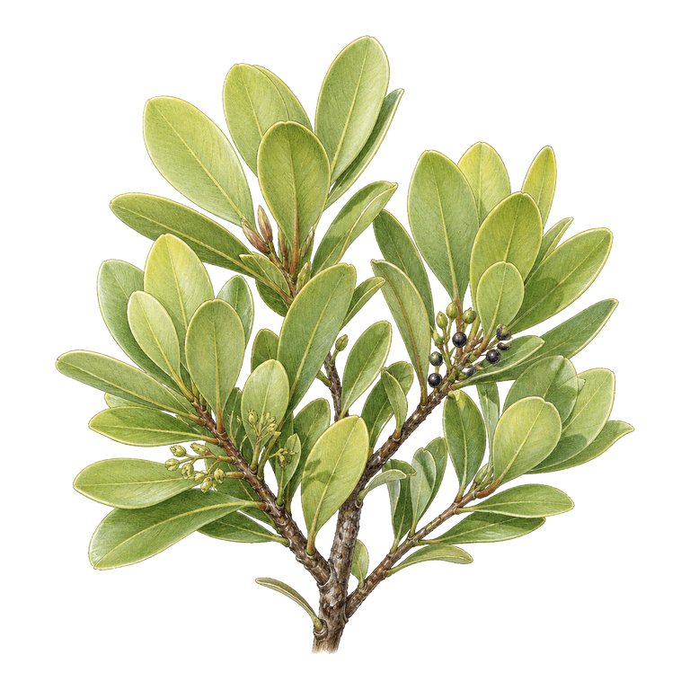 Illustration of a single Azorean laurel (Laurus azorica) for the Azores species directory