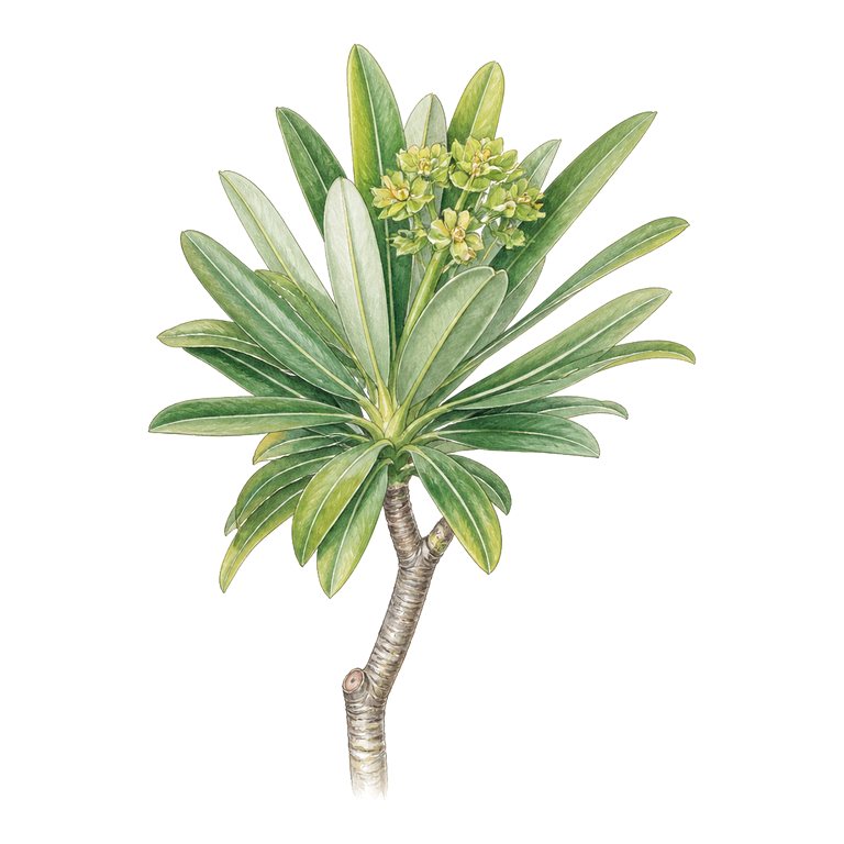 Illustration of a single Azorean tree spurge (Euphorbia stygiana subsp. stygiana) for the Azores species directory