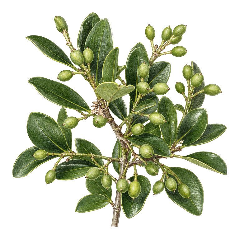 Illustration of a single Azorean whitewood (Picconia azorica) for the Azores species directory