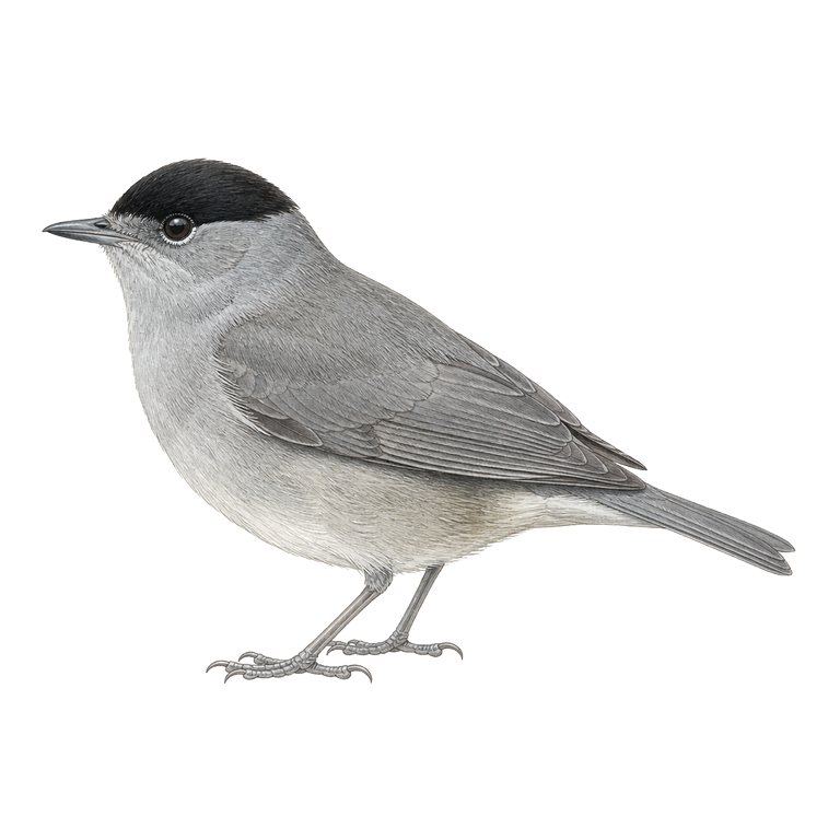Illustration d’un seul Azores blackcap (Sylvia atricapilla gularis) pour le répertoire des espèces des Açores