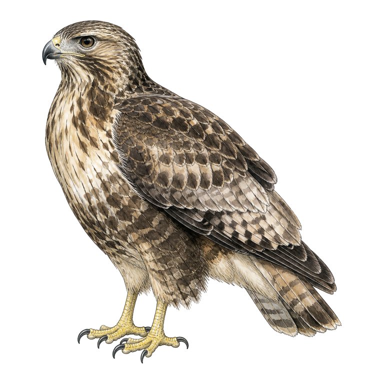 Illustration d’un seul Azores buzzard (Buteo buteo rothschildi) pour le répertoire des espèces des Açores