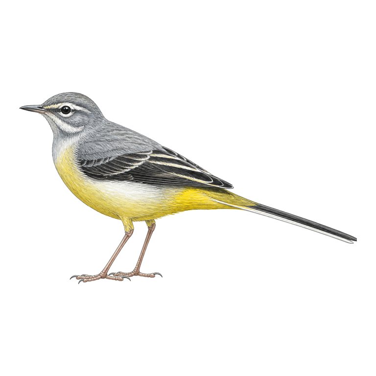 Illustration d’un seul Azores grey wagtail (Motacilla cinerea patriciae) pour le répertoire des espèces des Açores