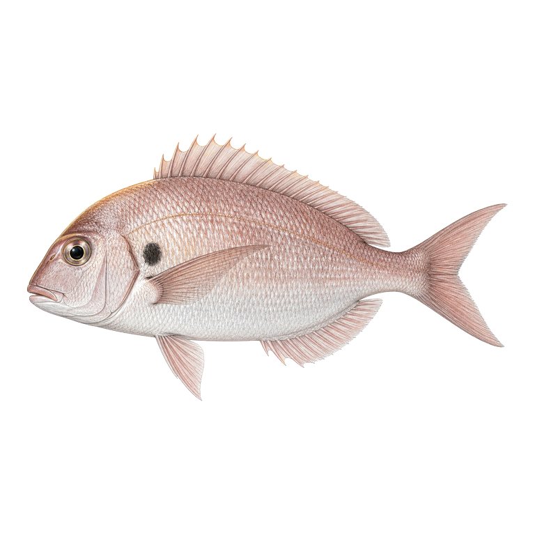 Illustration of a single Blackspot seabream (Pagellus bogaraveo) for the Azores species directory