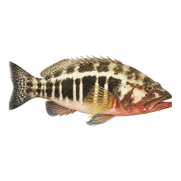 Illustration of a single Blacktail comber (Serranus atricauda) for the Azores species directory