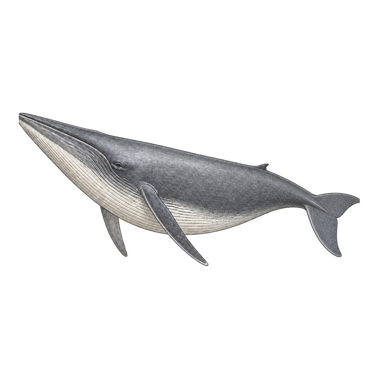 Illustratie van één Bryde's whale (Balaenoptera edeni) voor de soortengids van de Azoren