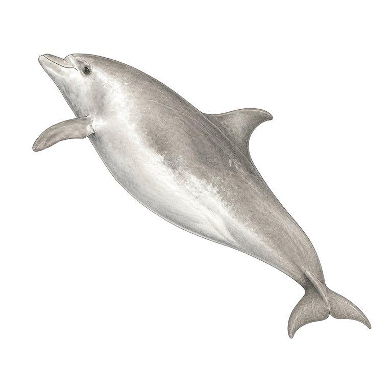 Illustratie van één Common bottlenose dolphin (Tursiops truncatus) voor de soortengids van de Azoren