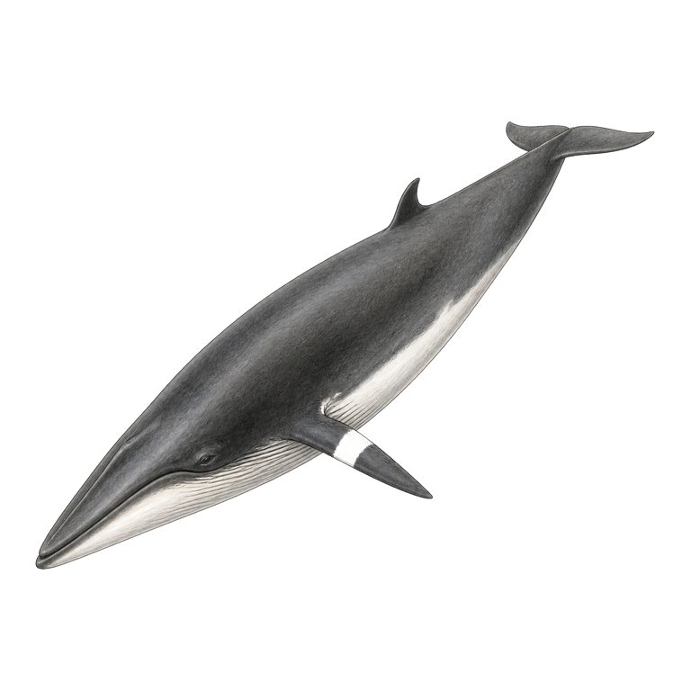 Illustratie van één Common minke whale (Balaenoptera acutorostrata) voor de soortengids van de Azoren