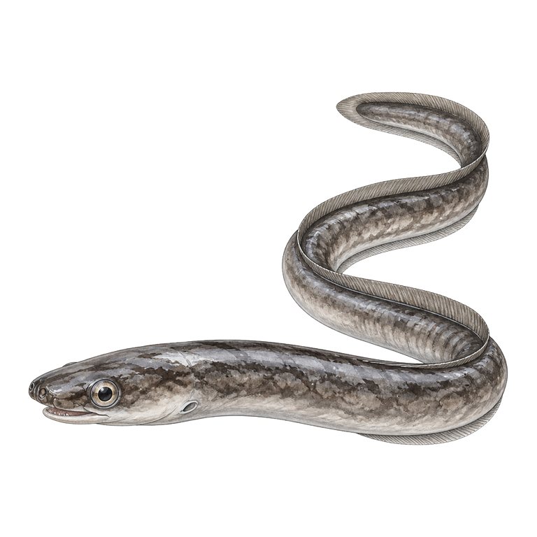 Illustration of a single European conger (Conger conger) for the Azores species directory