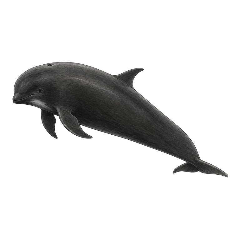 Illustratie van één False killer whale (Pseudorca crassidens) voor de soortengids van de Azoren