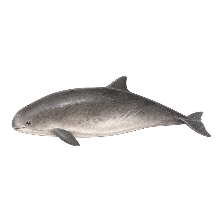 Illustratie van één Harbour porpoise (Phocoena phocoena) voor de soortengids van de Azoren
