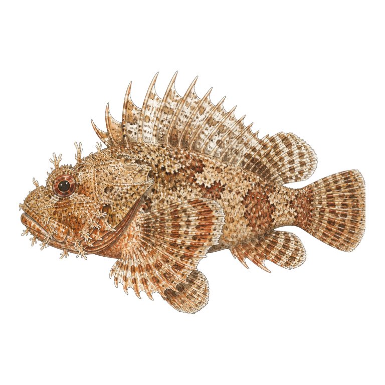 Illustration of a single Madeira scorpionfish (Scorpaena maderensis) for the Azores species directory