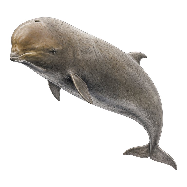 Illustratie van één Northern bottlenose whale (Hyperoodon ampullatus) voor de soortengids van de Azoren