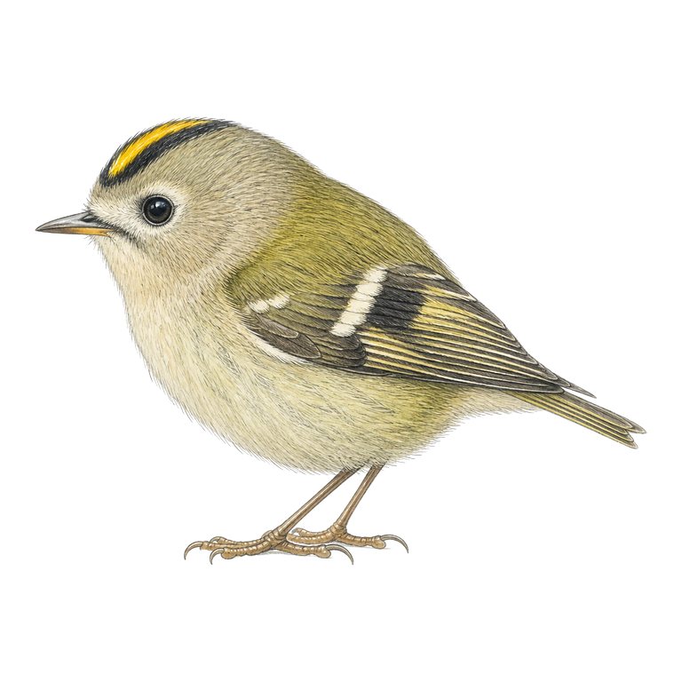 Illustration d’un seul São Miguel goldcrest (Regulus regulus azoricus) pour le répertoire des espèces des Açores