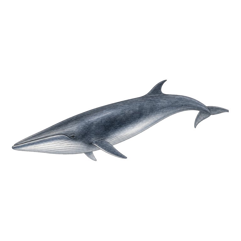 Illustratie van één Sei whale (Balaenoptera borealis) voor de soortengids van de Azoren