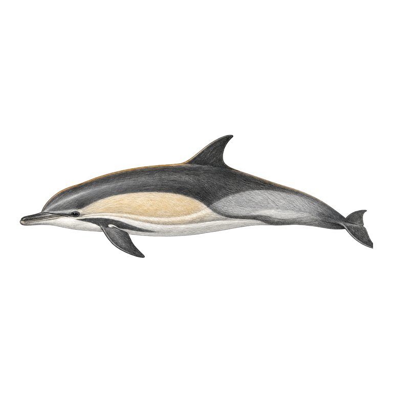 Illustratie van één Short-beaked common dolphin (Delphinus delphis) voor de soortengids van de Azoren