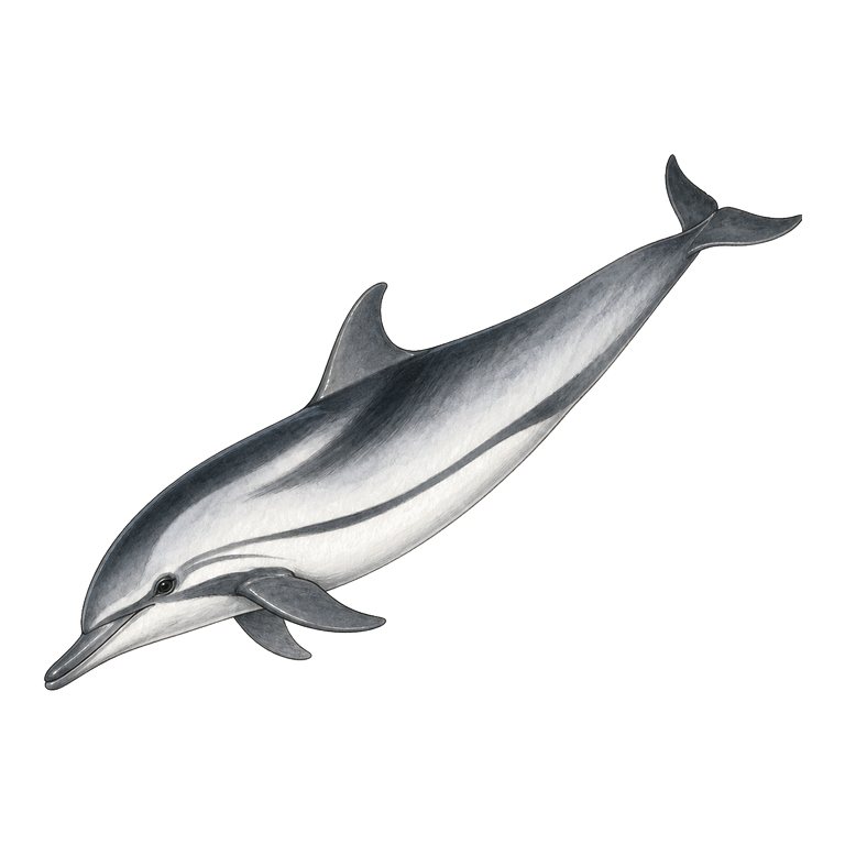 Illustratie van één Striped dolphin (Stenella coeruleoalba) voor de soortengids van de Azoren
