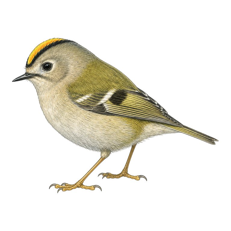 Illustration d’un seul Western and central Azores goldcrest (Regulus regulus inermis) pour le répertoire des espèces des Açores