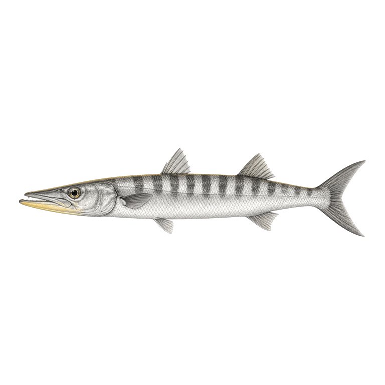 Illustration of a single Yellowmouth barracuda (Sphyraena viridensis) for the Azores species directory